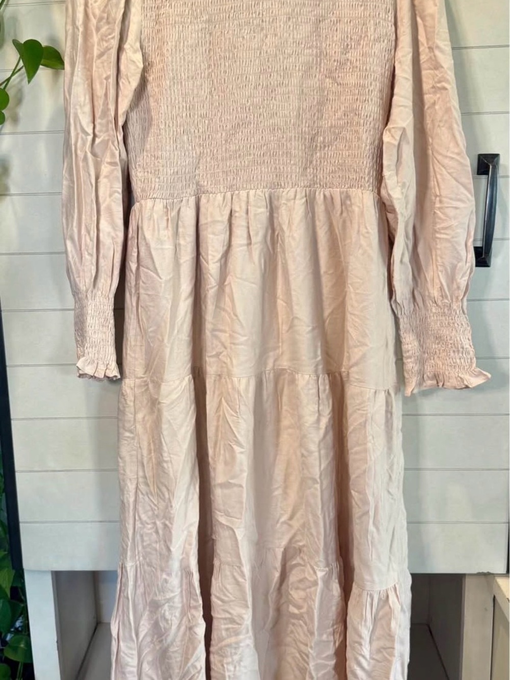 Smocked Bodice Maxi Dress in Beige
